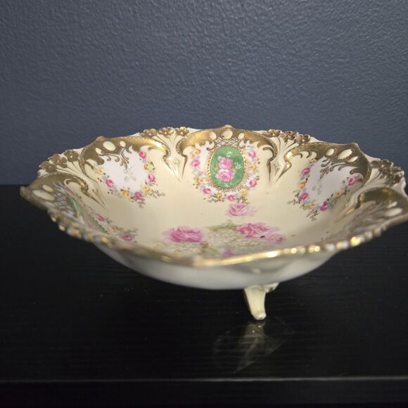 VINTAGE RS PRUSSIA THREE FOOTED BOWL CANDY DISH ANTIQUE RARE - Picture 2 of 7